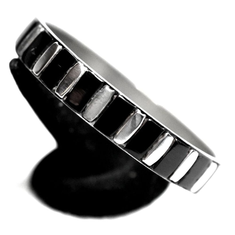 Vintage Stylish Black Stone Silver Tone Heavy Metal 7 Inch Bangle Bracelet